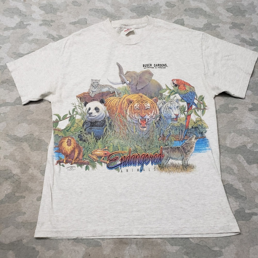 Vintage San Segal AAA Nature Shirt Mens Large Gray Graphic Endangered Animals